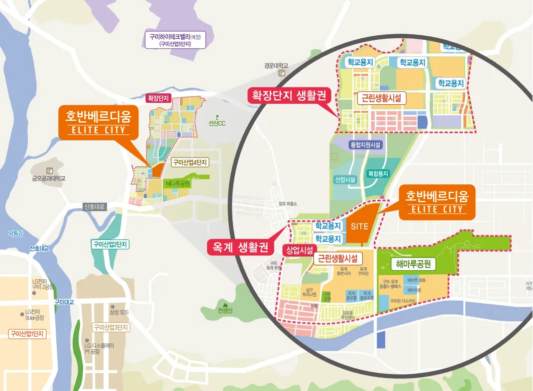 구미 산동 호반써밋 입지환경 지도